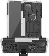 Voor Motorola Moto G 5G Bandentextuur Schokbestendig TPU + PC beschermhoes met houder (wit)