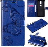 Voor Nokia 2.4 3D vlinders reliëfpatroon horizontaal flip lederen tas met houder & kaartsleuf & portemonnee (blauw)