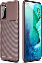 Voor Huawei Honor V30 / V30 Pro Beetle-serie koolstofvezeltextuur schokbestendig TPU-hoesje (bruin)
