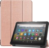 Voor Kindle Fire HD 8 (2020) Custer-patroon Pure kleur Horizontale flip lederen tas met drievoudige houder en wek- / slaapfunctie (rosÃ©goud)