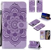 Mandala reliÃ«fpatroon Horizontale Flip PU lederen tas met houder & kaartsleuven & Walle & Lanyard (paars)