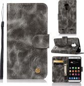 Voor ZTE V6 Plus / V7 Lite Retro koperen knop Crazy Horse Horizontale flip PU lederen tas met houder & kaartsleuven & portemonnee en lanyard (grijs)