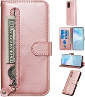 Voor Galaxy S20 + Fashion Calf Texture Zipper Horizontal Flip Leather Case met Stand & Card Slots & Wallet-functie (Rose Gold)