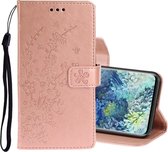 Voor Samsung Galaxy A31 reliÃ«f pruimenbloesem patroon horizontale flip lederen tas met houder en kaartsleuven (rose goud)