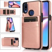 Voor Samsung Galaxy A10s effen kleur pc + TPU beschermhoes met houder en kaartsleuven (roségoud)