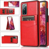 Voor Samsung Galaxy S20 FE effen kleur PC + TPU beschermhoes met houder en kaartsleuven (rood)