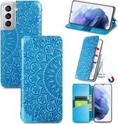 Voor Samsung Galaxy S21 + 5G Blooming Mandala Reliëfpatroon Magnetische Horizontale Flip Leren Case met Houder & Kaartsleuven & Portemonnee (Blauw)