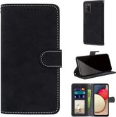 Voor Samsung Galaxy A02s / M02s Retro Frosted Horizontale Flip PU lederen tas met houder & kaartsleuven & portemonnee & fotolijst (zwart)
