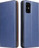 Voor Galaxy S20 + Fierre Shann PU lederen textuur horizontale flip lederen tas met houder & kaartsleuven & portemonnee (blauw)