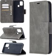 Voor Samsung Galaxy A21s Retro Lamsvacht Textuur Pure Kleur Horizontale Flip PU Leren Case met Houder & Kaartsleuven & Portemonnee & Lanyard (Grijs)