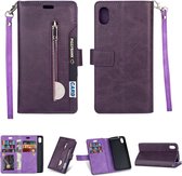 Voor Xiaomi Redmi 7A Multifunctionele Rits Horizontale Flip Leren Case met Houder & Portemonnee & 9 Kaartsleuven & Lanyard (Paars)