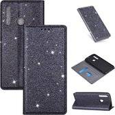 Voor Samsung Galaxy M30 ultradunne glitter magnetische horizontale flip lederen tas met houder en kaartsleuven (grijs)