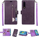 Voor Samsung Galaxy A90 5G Multifunctionele Rits Horizontale Flip Leren Case met Houder & Portemonnee & 9 Kaartsleuven & Lanyard (Paars)