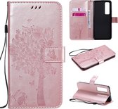 Voor Huawei Nova 7 Pro Tree & Cat reliÃ«fpatroon Horizontale flip lederen tas met houder & kaartsleuven & portemonnee en lanyard (rose goud)