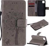 Voor Huawei Y5p Tree & Cat reliÃ«fpatroon Horizontale flip lederen tas met houder & kaartsleuven & portemonnee & lanyard (grijs)