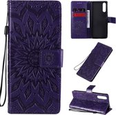 Voor Sony Xperia 10 II reliÃ«f zonnebloem patroon horizontale flip PU lederen tas met houder & kaartsleuven & portemonnee & lanyard (paars)