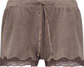 Hunkemöller Dames Nachtmode Shorts Velours Lace  - Bruin - maat S