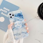 Marmer Case Lichtblauw Met Popsocket voor iPhone 11