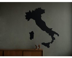 HOUTEN WANDDECORATIE / WOODEN WALL DECORATION - MUURDECORATIE / WALL ART - LANDKAART ITALIË / COUNTRY MAP ITALY - 84 x 100cm - ZWART / BLACK - WANDFIGUUR ITALIA - ECHT HOUT - REAL WOOD