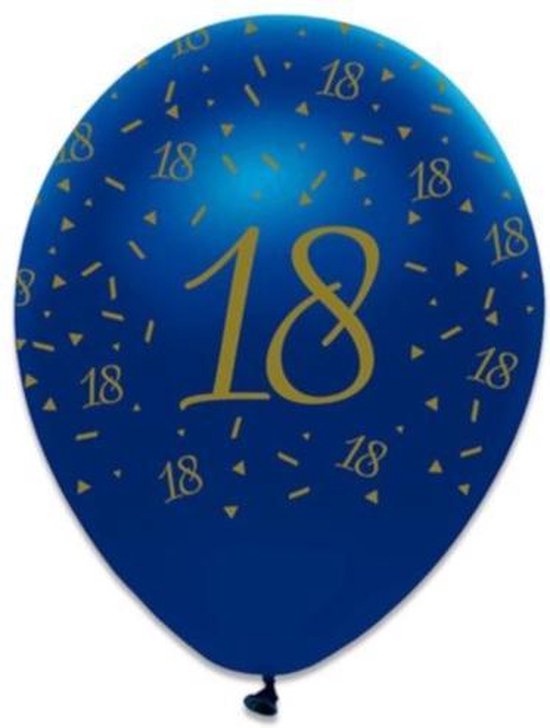 Witbaard Ballonnen 18 Jaar 30 Cm Latex Blauw/goud 6 Stuks