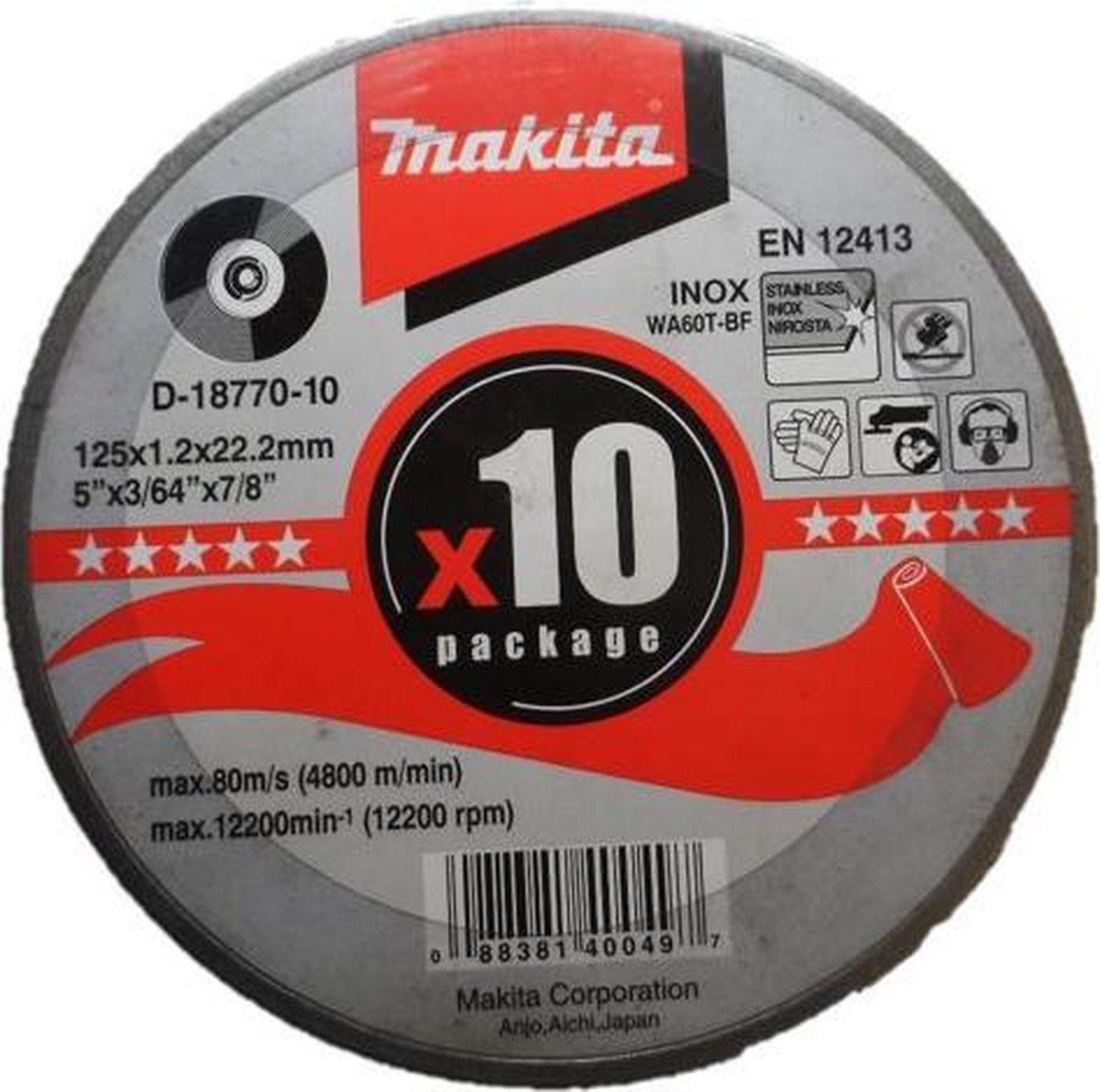 Makita D-18770-10 Doorslijpschijf - 125 x 22,23 x 1,2mm - RVS - inox (10st) - Makita