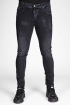 RYMN Jeans slimfit zwart met rode en witte verfvlekken