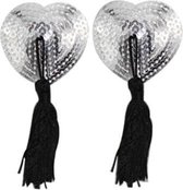 Tepelcover paillet zilver hart met kwastjes | Versiering - Sexy - Sticker