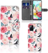 Smartphone Hoesje Geschikt voor Samsung Galaxy A71 Flipcase Cadeautjes voor Moederdag Butterfly Roses