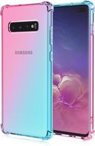 Voor Samsung Galaxy S10 vierhoekige airbag schokbestendig kleurverloop TPU beschermhoes (roze groen)