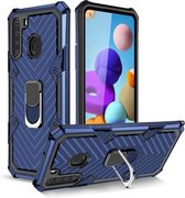 Voor Samsung Galaxy A21 Cool Armor PC + TPU schokbestendig hoesje met 360 graden rotatie ringhouder (blauw)