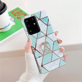 Voor Galaxy S20 Plus Plating Kleurrijk Geometrisch Patroon Mozaïek Marmer TPU Mobiele Telefoon Case Strass Stand Ring (Groen PR2)