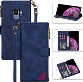 Voor Samsung Galaxy S9 Rits Multi-kaartsleuven Horizontale Flip PU-lederen hoes met houder & kaartsleuven & portemonnee & lanyard & fotolijst (blauw)