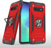 Voor Samsung Galaxy S10 magnetisch pantser schokbestendig TPU + pc-hoesje met metalen ringhouder (rood)