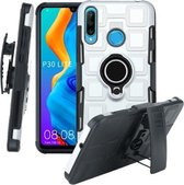 Voor Huawei P30 Lite 3 in 1 Cube PC + TPU beschermhoes met 360 graden draaien zwarte ringhouder (zilver)