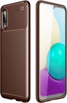 Voor Samsung Galaxy A02 koolstofvezel textuur schokbestendig TPU-hoesje (bruin)