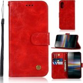 Voor Sony Xperia L3 Retro Koperen Knop Crazy Horse Horizontale Flip PU Lederen Case met Houder & Kaartsleuven & Portemonnee & Lanyard (Rood)