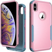 TPU + pc schokbestendig beschermhoesje voor iPhone XS / X (roze + grijsgroen)