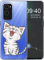 Voor OnePlus 9 gekleurd tekeningpatroon zeer transparant TPU beschermhoes (Lachende Kat)