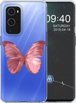 Voor OnePlus 9 Pro gekleurd tekenpatroon zeer transparant TPU beschermhoes (rode vlinder)