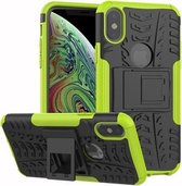 Tyre Texture TPU + PC schokbestendig hoesje voor iPhone X / XS, met houder (groen)