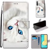 Voor LG Stylo 7 5G Gekleurde Tekening Cross Textuur Horizontale Flip PU Lederen Case met Houder & Kaartsleuven & Portemonnee & Lanyard (Wit Kitten)