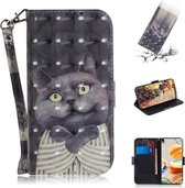 Voor LG K61 3D Gekleurde Tekening Horizontale Flip Leren Case met Houder & Kaartsleuven & Portemonnee & Lanyard (Hug Cat)