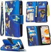 Voor LG K61 Gekleurde Tekening Patroon Rits Horizontale Flip Leren Case met Houder & Kaartsleuven & Portemonnee (Goud Vlinder)