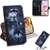Voor LG K41S Gekleurde tekening Horizontale flip lederen tas, met houder & kaartsleuven en portemonnee (Wolf en hond)