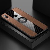 Voor Xiaomi Redmi 7 XINLI Stiksels Doek Textuur Schokbestendig TPU Beschermhoes met Ringhouder (Bruin)