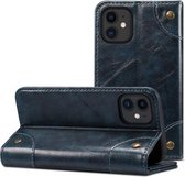 Barokke eenvoudige horizontale lederen flip-hoes met houder en kaartsleuven en portemonnee voor iPhone 12 mini (blauw)