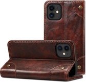 Barokke eenvoudige horizontale lederen flip case met houder & kaartsleuven & portemonnee voor iPhone 12 mini (donkerbruin)