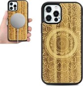 Houtfineer Mandala Reliëf Magsafe-hoesje Magnetisch TPU-schokbestendig hoesje voor iPhone 12 Pro Max (bamboe)