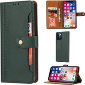 Kalfsstructuur dubbele vouwsluiting horizontale flip lederen tas met fotolijst & houder & kaartsleuven & portemonnee voor iPhone 12 Pro Max (smaragd)