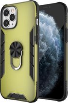 Voor iPhone 12 Pro Max magnetische matte pc + matte TPU schokbestendige hoes met ringhouder (olijfgeel)